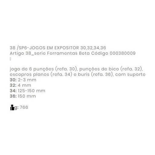Jogo punções+escopros+buris 38/sp6 BETA